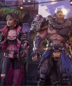 Four Vault Hunters From Borderlands 4 walk side by side through sci-fi streets.